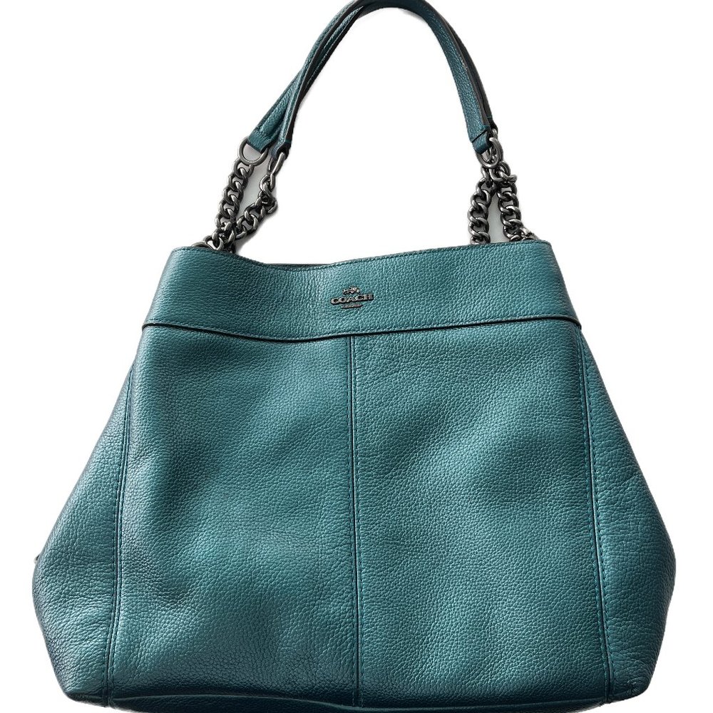 Coach Pebbled Leather Lexy Chained Shoulder Bag In Metallic Teal F22209 -